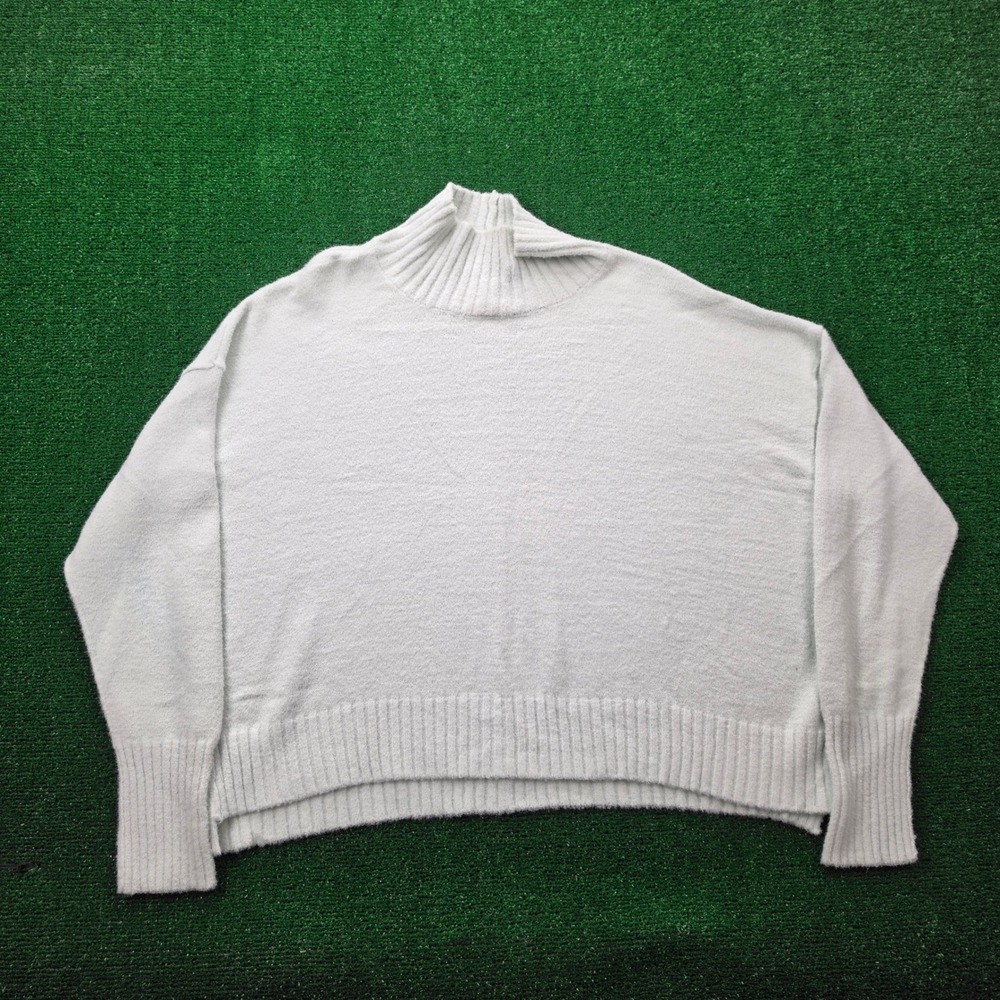 Free People Be Yours Fuzzy Mock Neck Cropped Knit Sweater Womens Large Mint